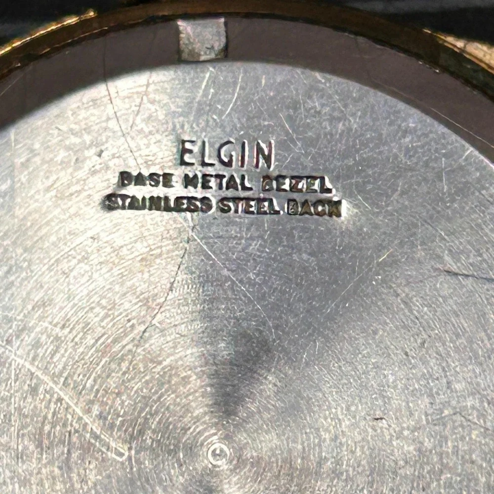 Vintage Elgin Manual Wind‎ Watch Gold Tone Base Metal Bezel Brown Leather Tested